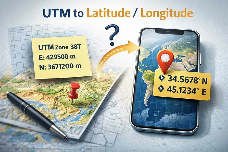 تبدیل UTM به مختصات جغرافیایی به ساده ترین روش
